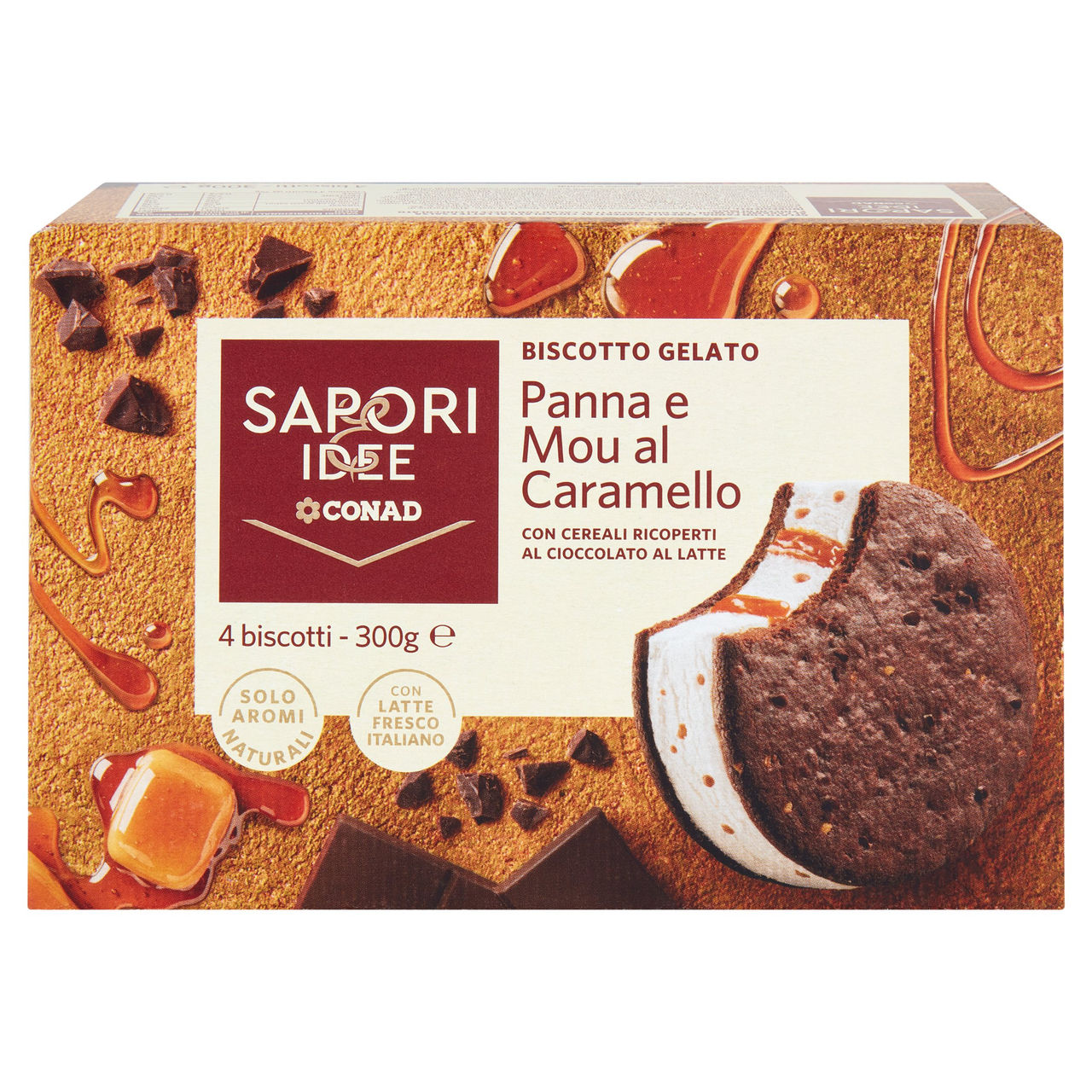 SAPORI & IDEE CONAD Biscotto Gelato Panna e Mou al Caramello 4 x 75 g