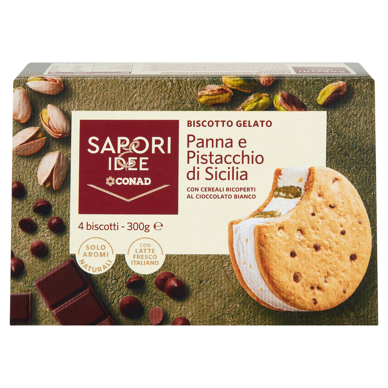 SAPORI & IDEE CONAD Biscotto Gelato Panna e Pistacchio di Sicilia 4 x 75 g