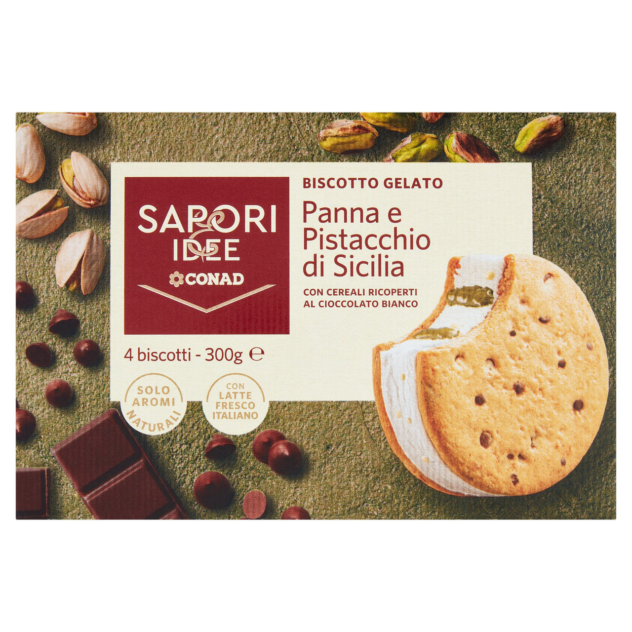 SAPORI & IDEE CONAD Biscotto Gelato Panna e Pistacchio di Sicilia 4 x 75 g