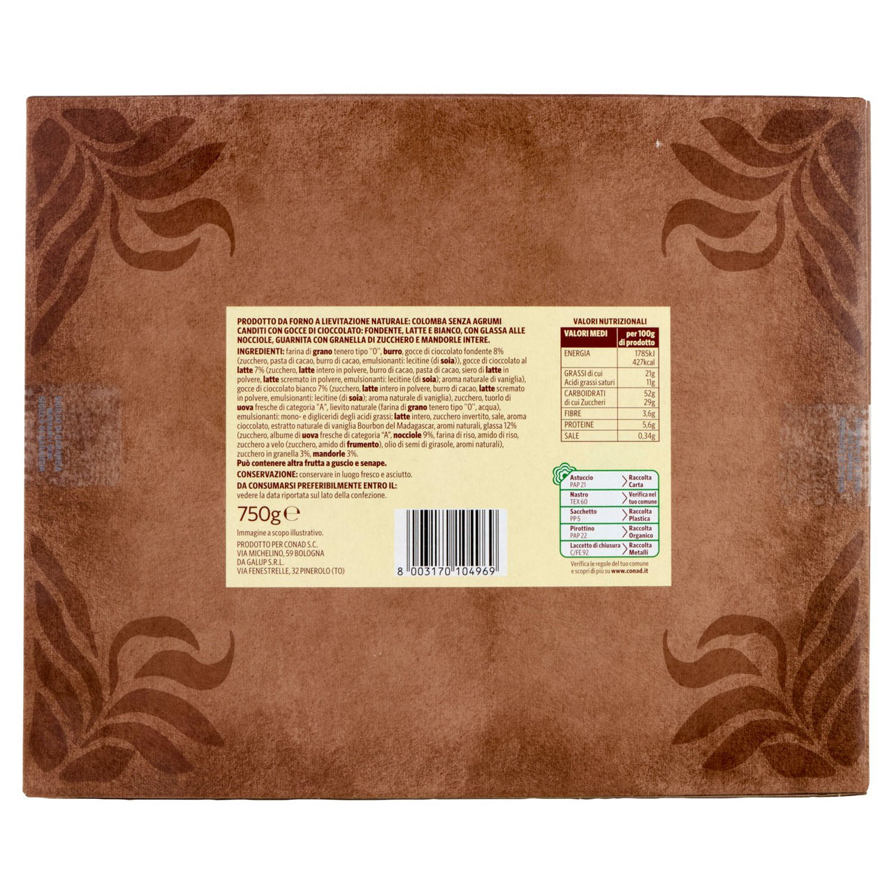 SAPORI & IDEE CONAD Colomba Triplo Cioccolato 750 g