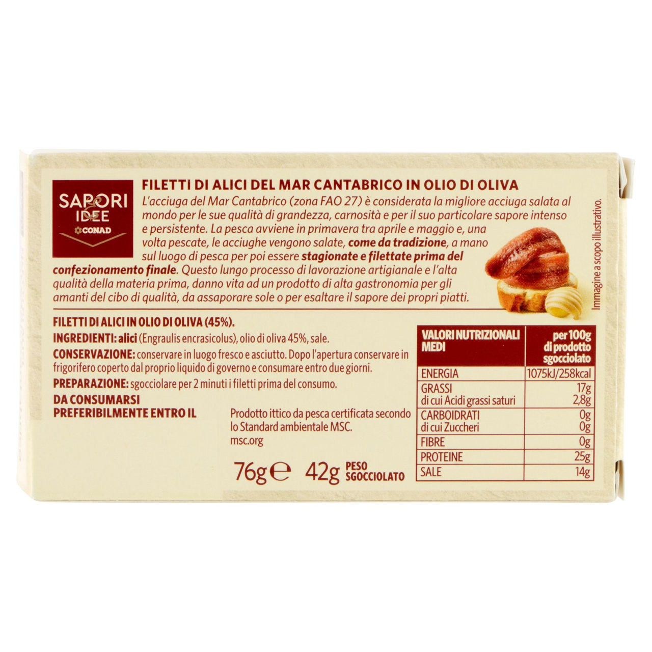 SAPORI & IDEE CONAD Filetti di Alici del Mar Cantabrico in Olio di Oliva 76 g