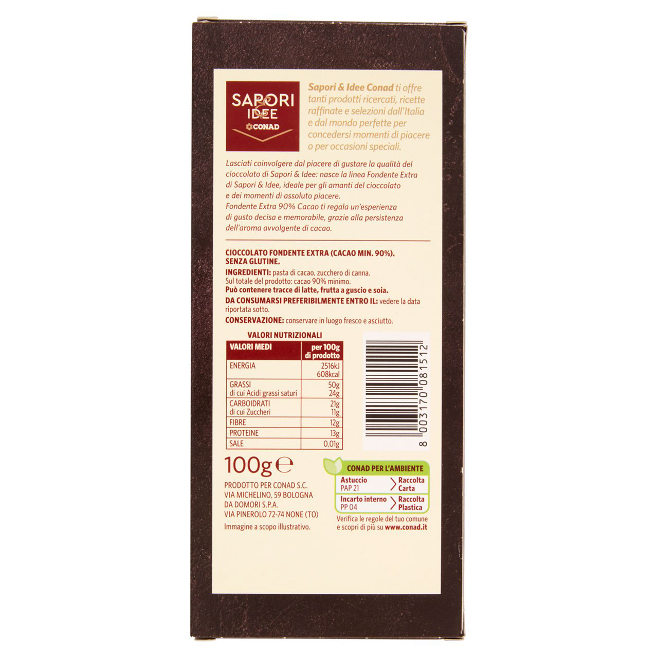 Fondente Extra 90% Cacao 100 g Conad