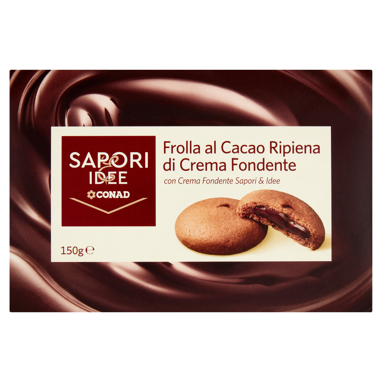 SAPORI & IDEE CONAD Frolla al Cacao Ripiena di Crema Fondente 150 g