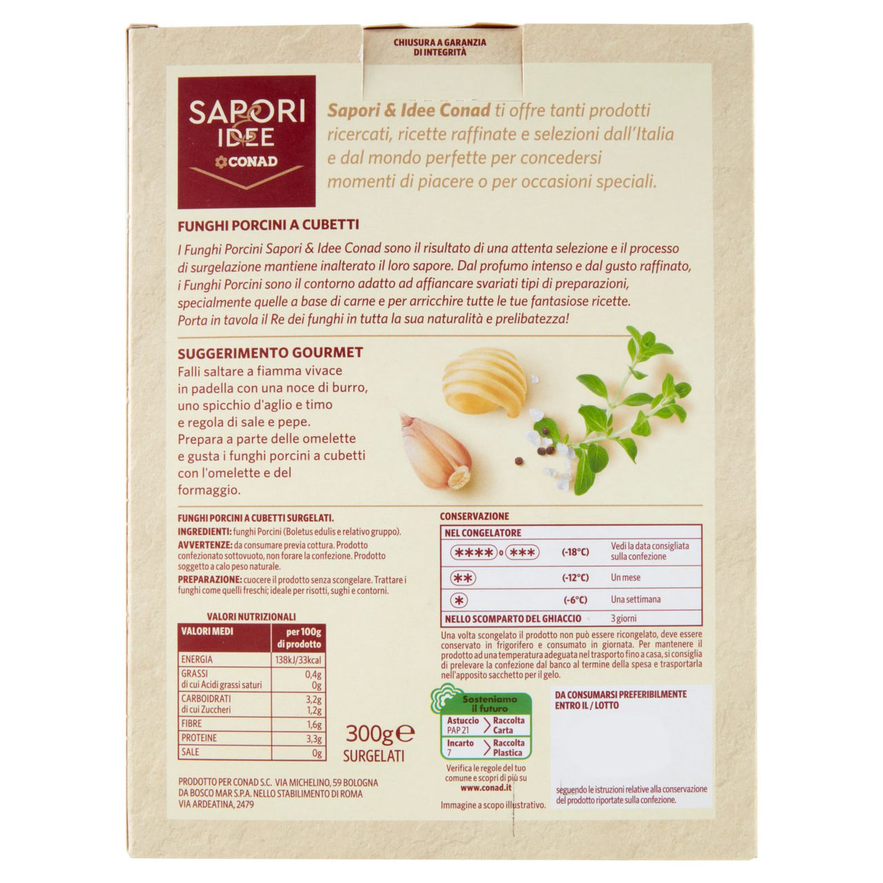 SAPORI & IDEE CONAD Funghi Porcini a Cubetti Surgelati 300 g