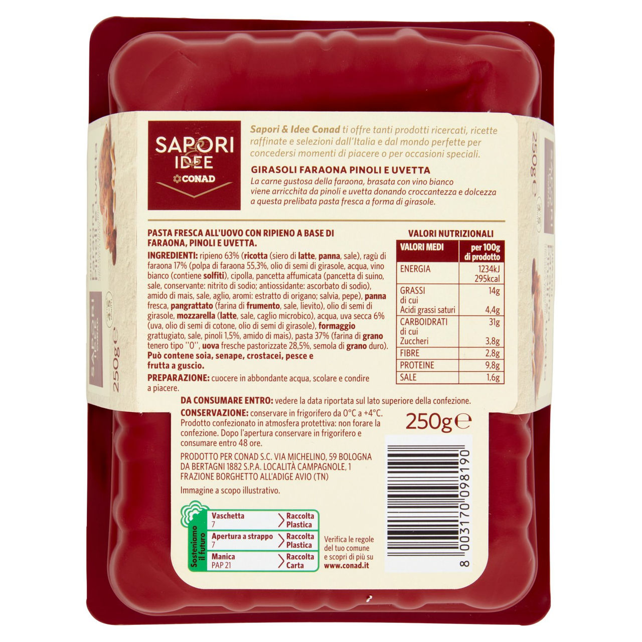 SAPORI & IDEE CONAD Girasoli Faraona Pinoli e uvetta 250 g