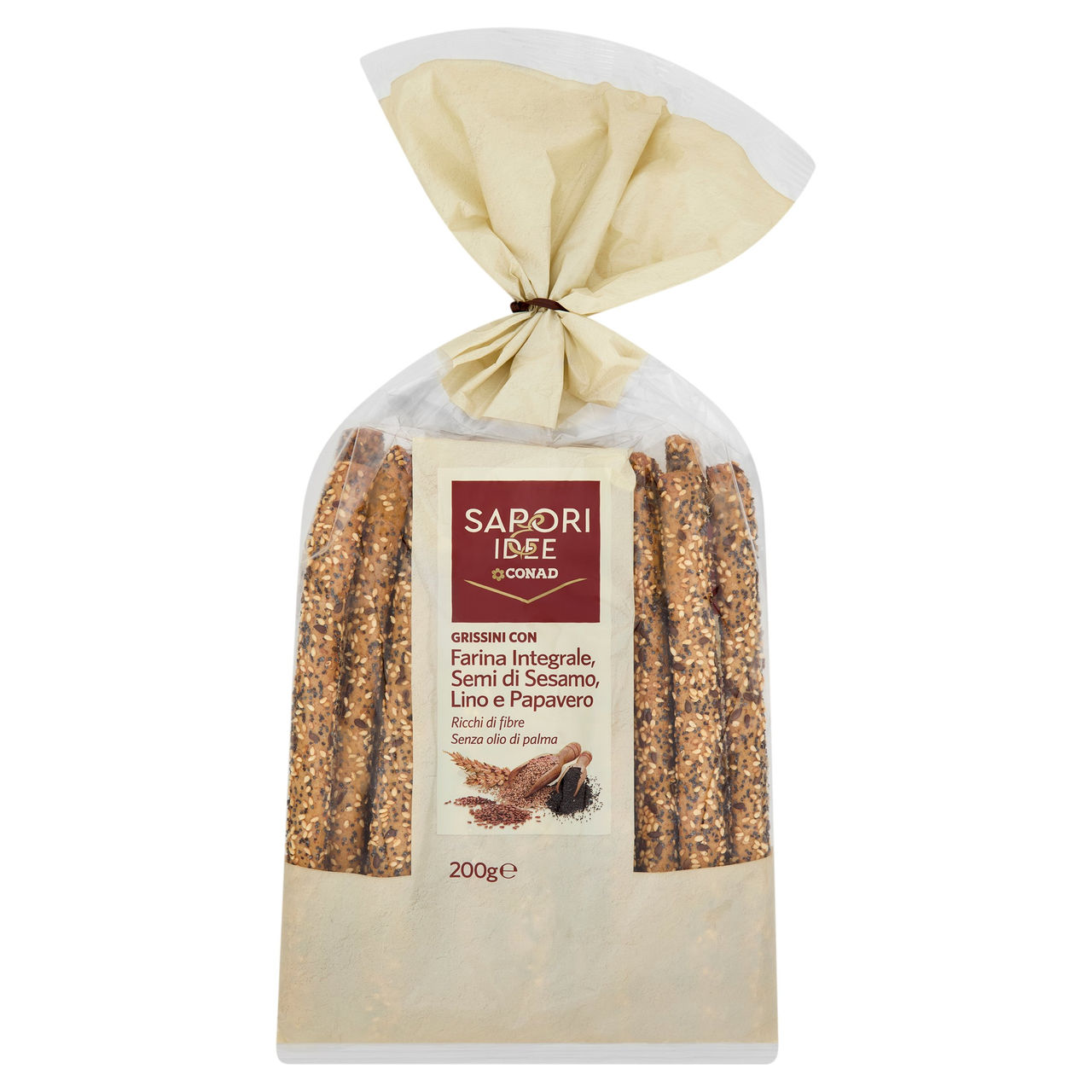 SAPORI & IDEE CONAD Grissini con Farina Integrale, Semi di Sesamo, Lino e Papavero 200 g