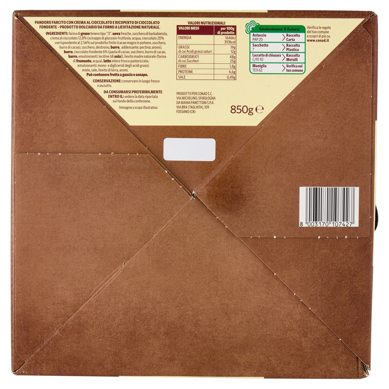 SAPORI & IDEE CONAD Pandoro con Crema al Cioccolato 850 g