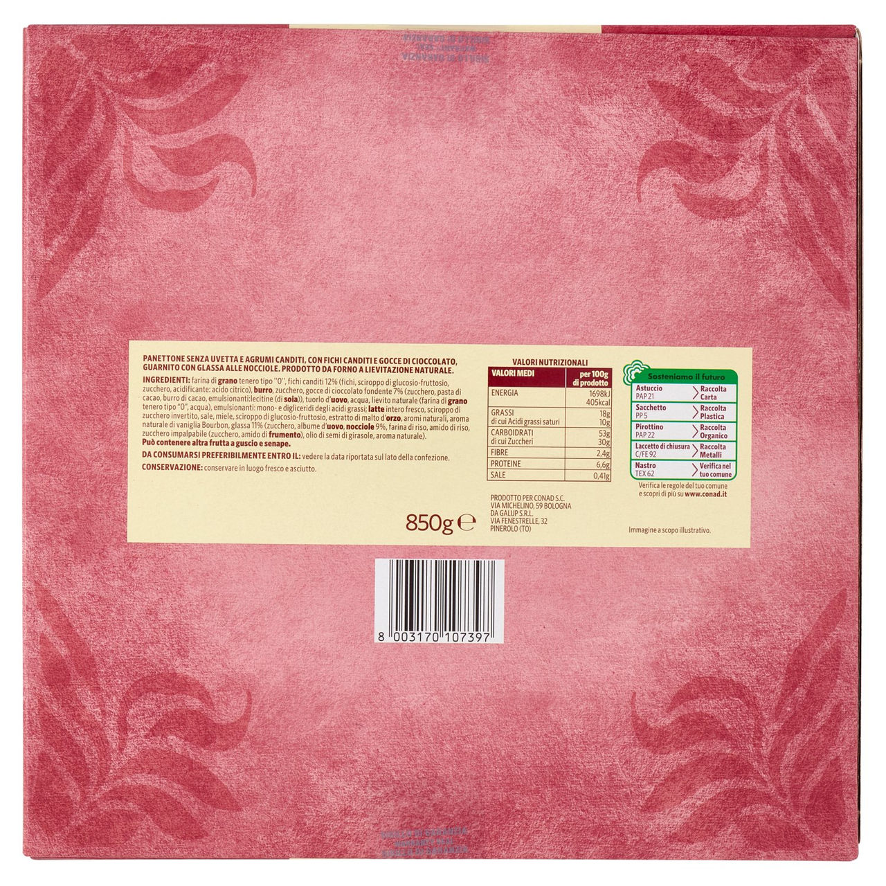 SAPORI & IDEE CONAD Panettone Basso Fichi e Cioccolato 850 g