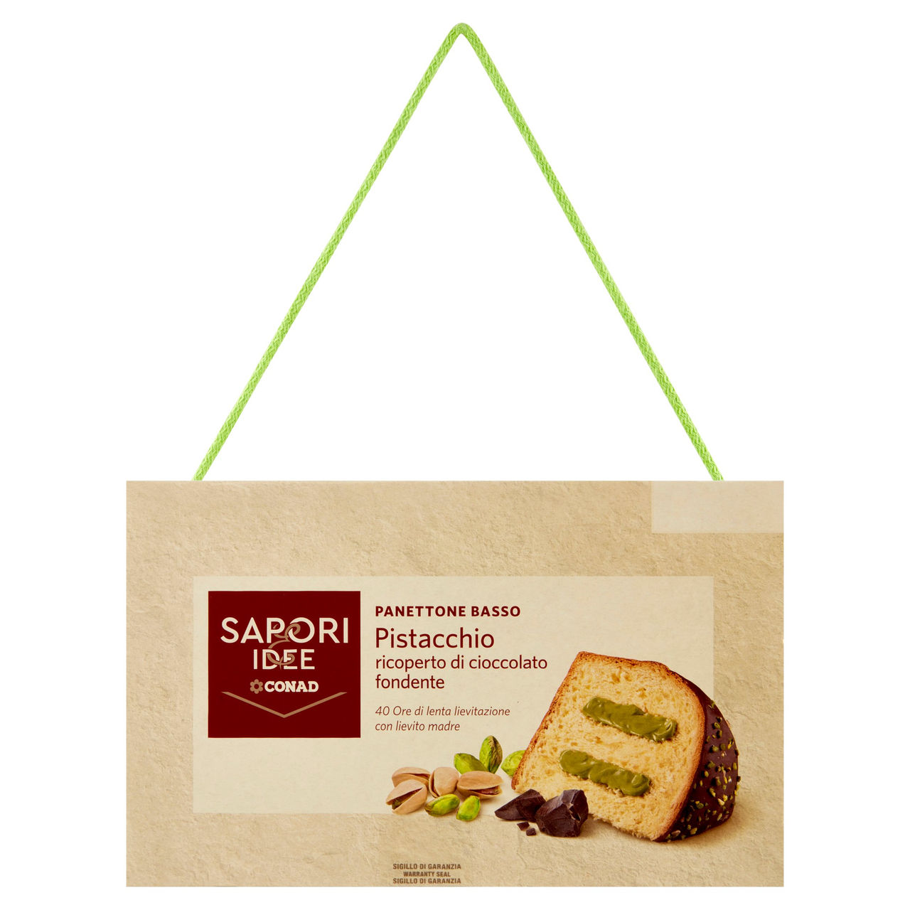 SAPORI & IDEE CONAD Panettone Basso Pistacchio ricoperto di cioccolato fondente 1 kg