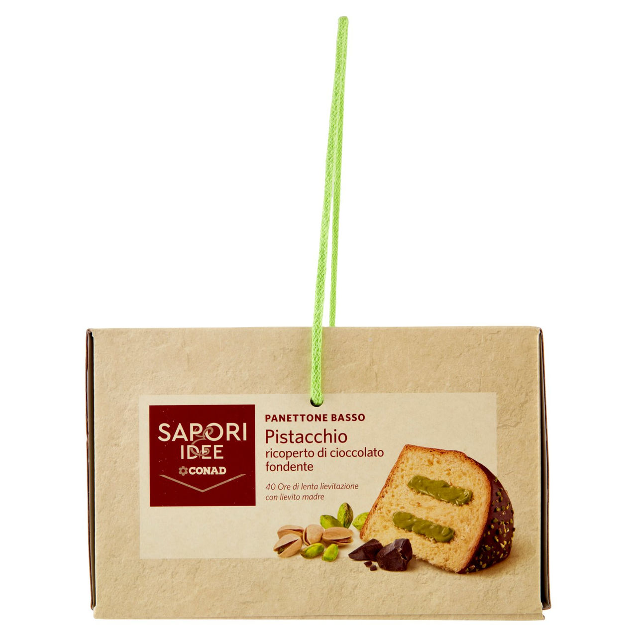 SAPORI & IDEE CONAD Panettone Basso Pistacchio ricoperto di cioccolato fondente 1 kg