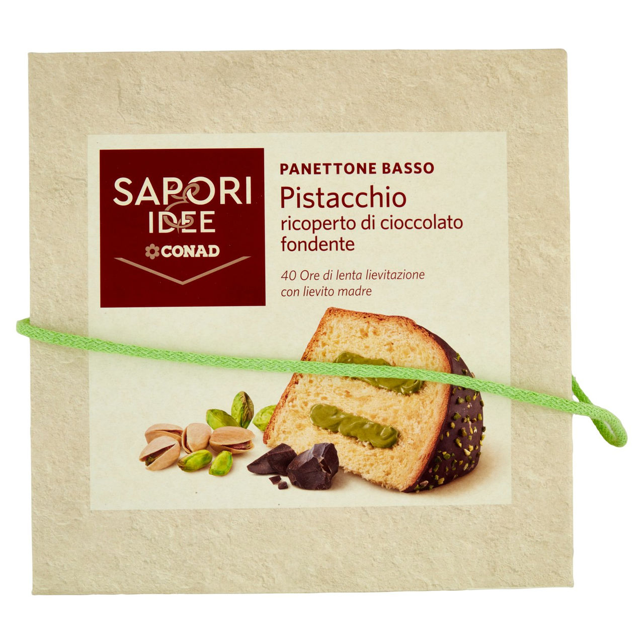 SAPORI & IDEE CONAD Panettone Basso Pistacchio ricoperto di cioccolato fondente 1 kg