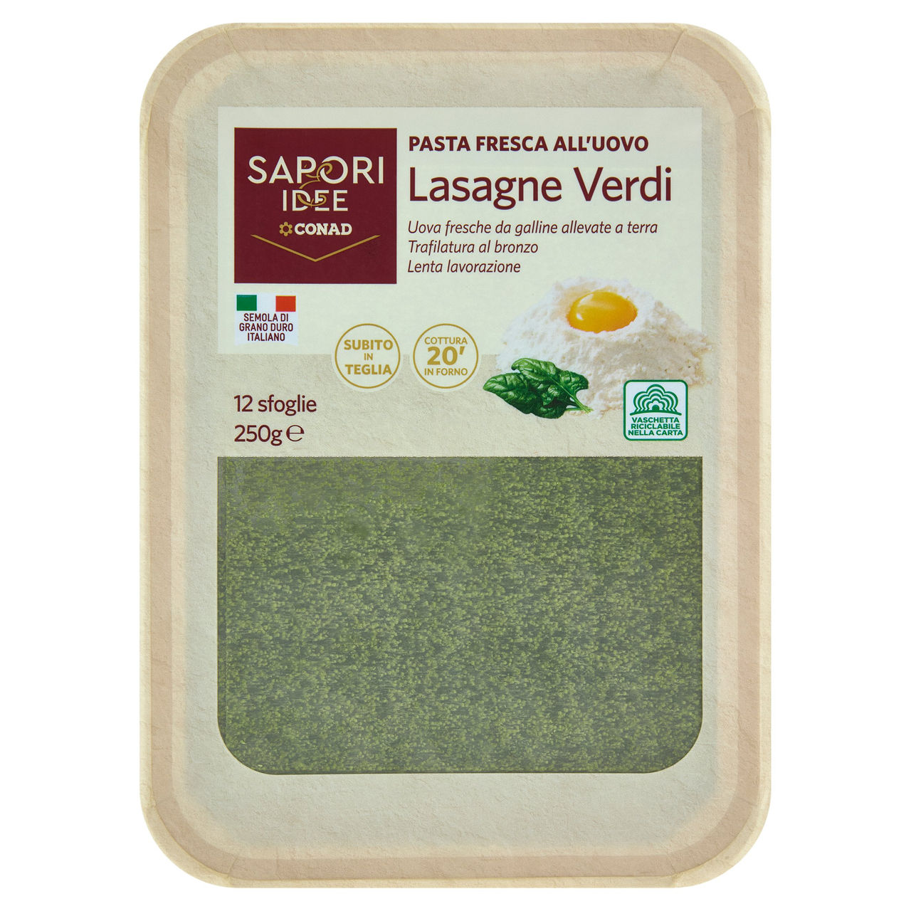 SAPORI & IDEE CONAD Pasta Fresca all'Uovo Lasagne Verdi 12 sfoglie 250 g