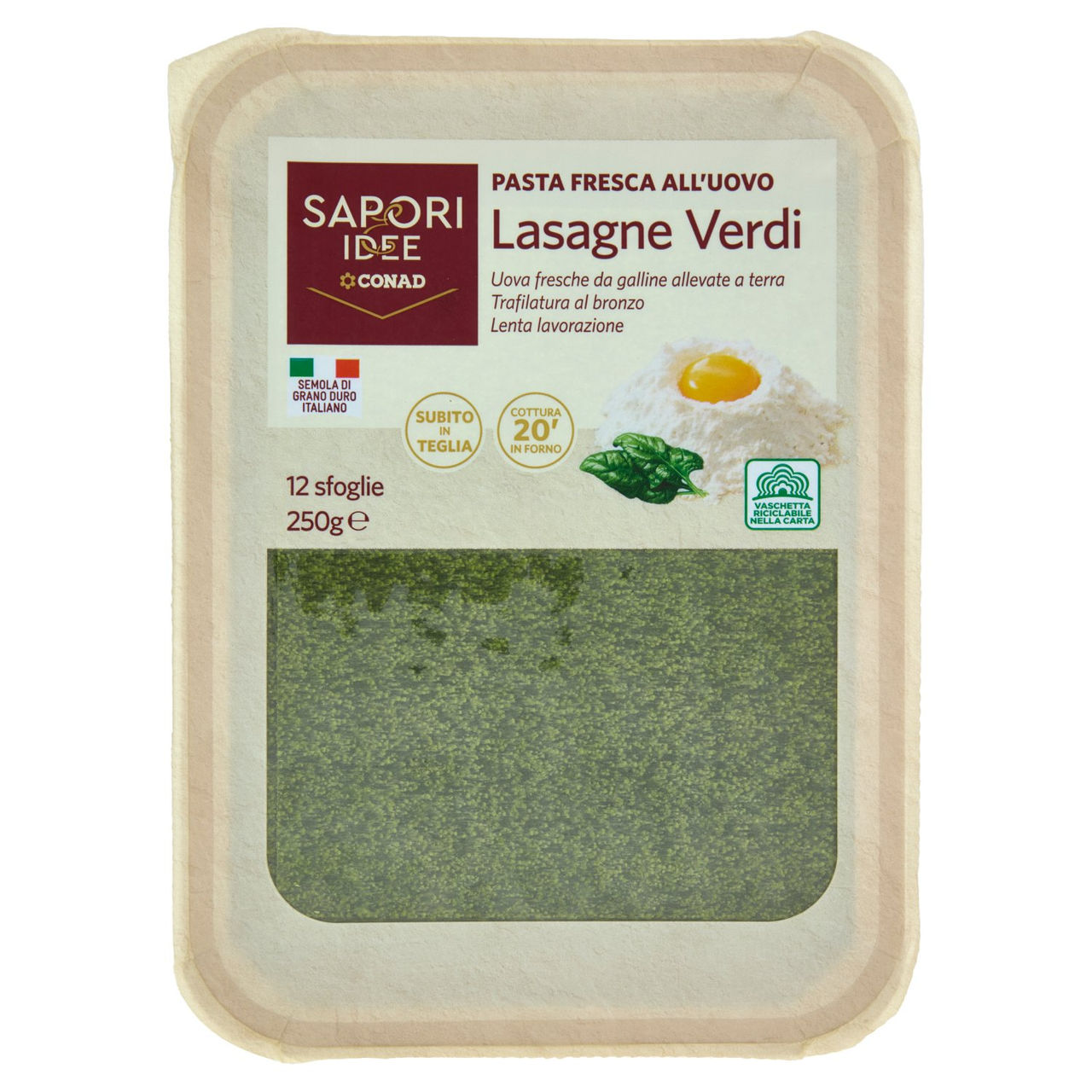 SAPORI & IDEE CONAD Pasta Fresca all'Uovo Lasagne Verdi 12 sfoglie 250 g