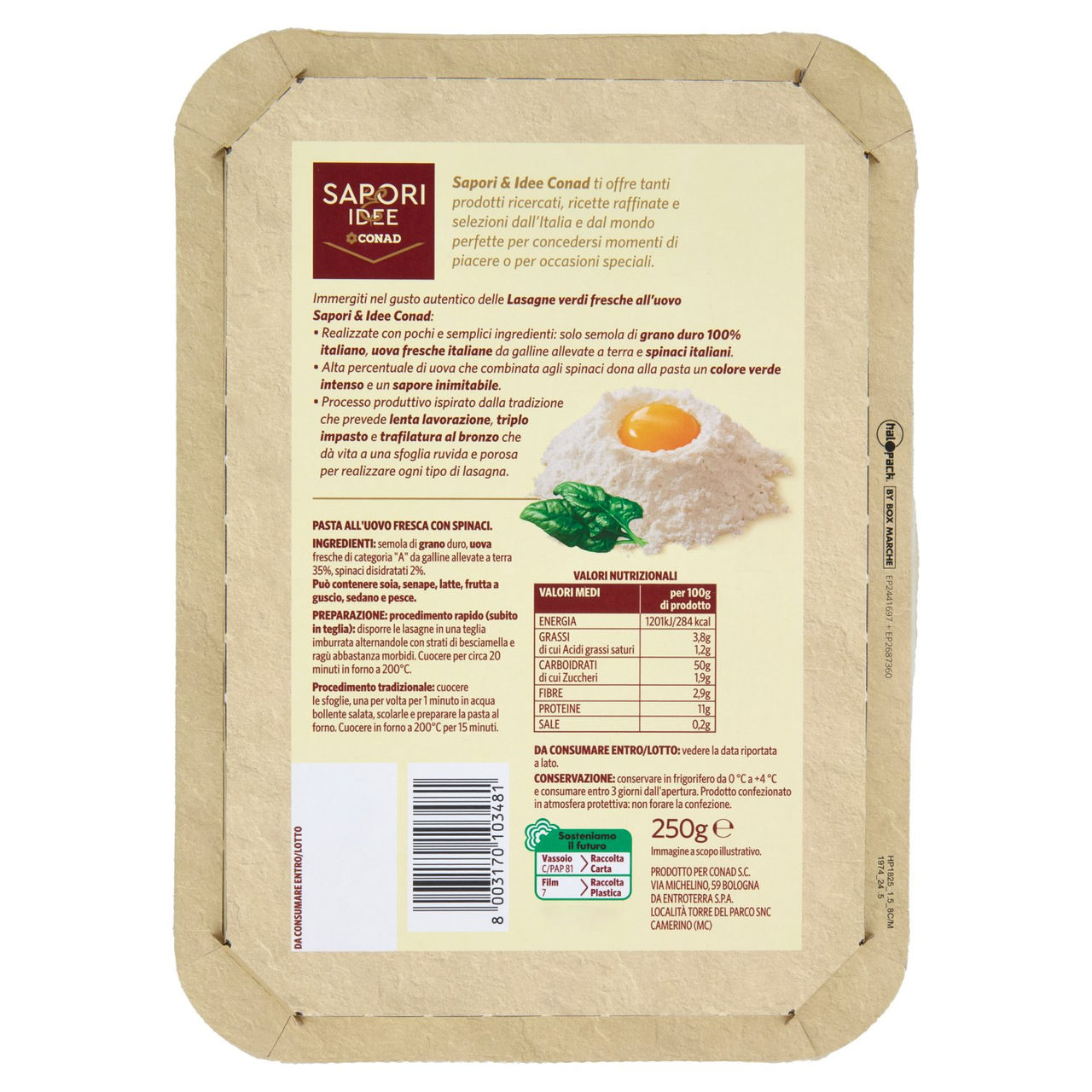 SAPORI & IDEE CONAD Pasta Fresca all'Uovo Lasagne Verdi 12 sfoglie 250 g