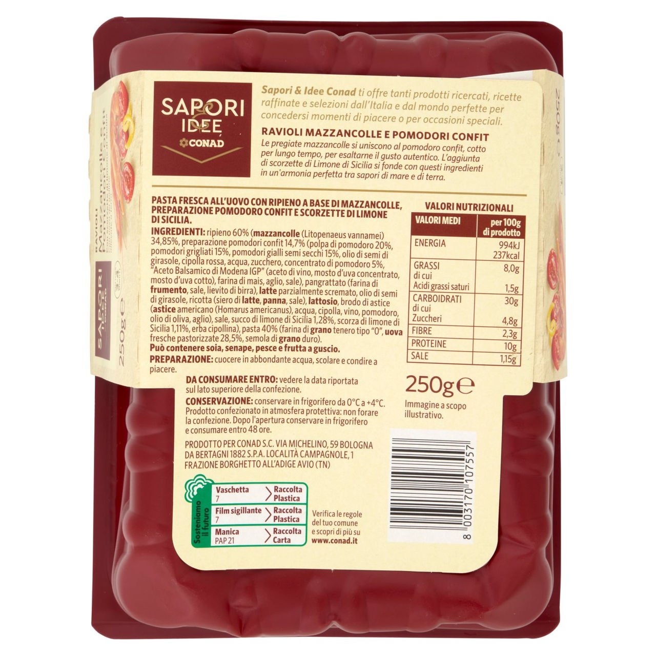 SAPORI & IDEE CONAD Ravioli Mazzancolle e Pomodori Confit 250 g