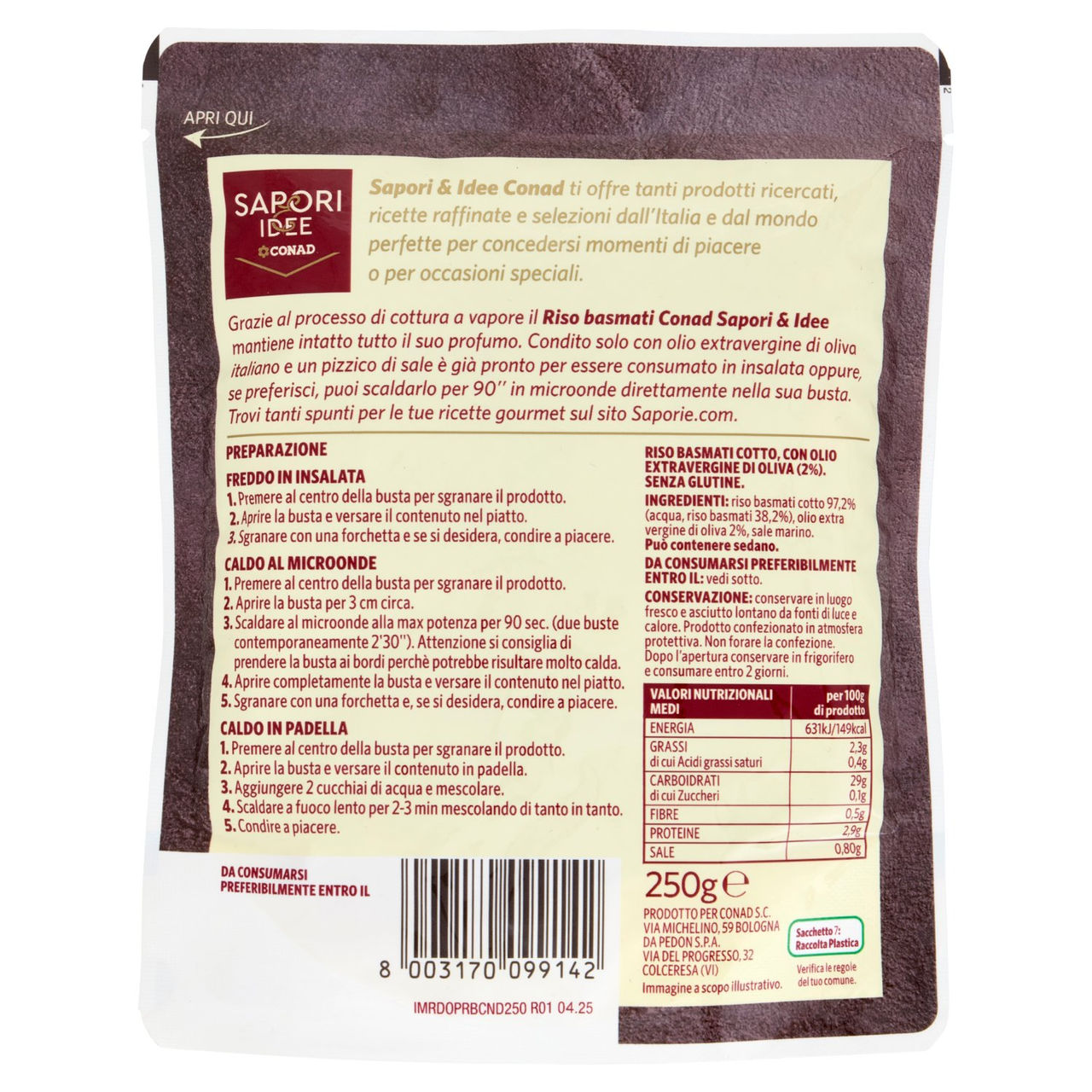 SAPORI & IDEE CONAD Riso Basmati Cotto a Vapore 250 g