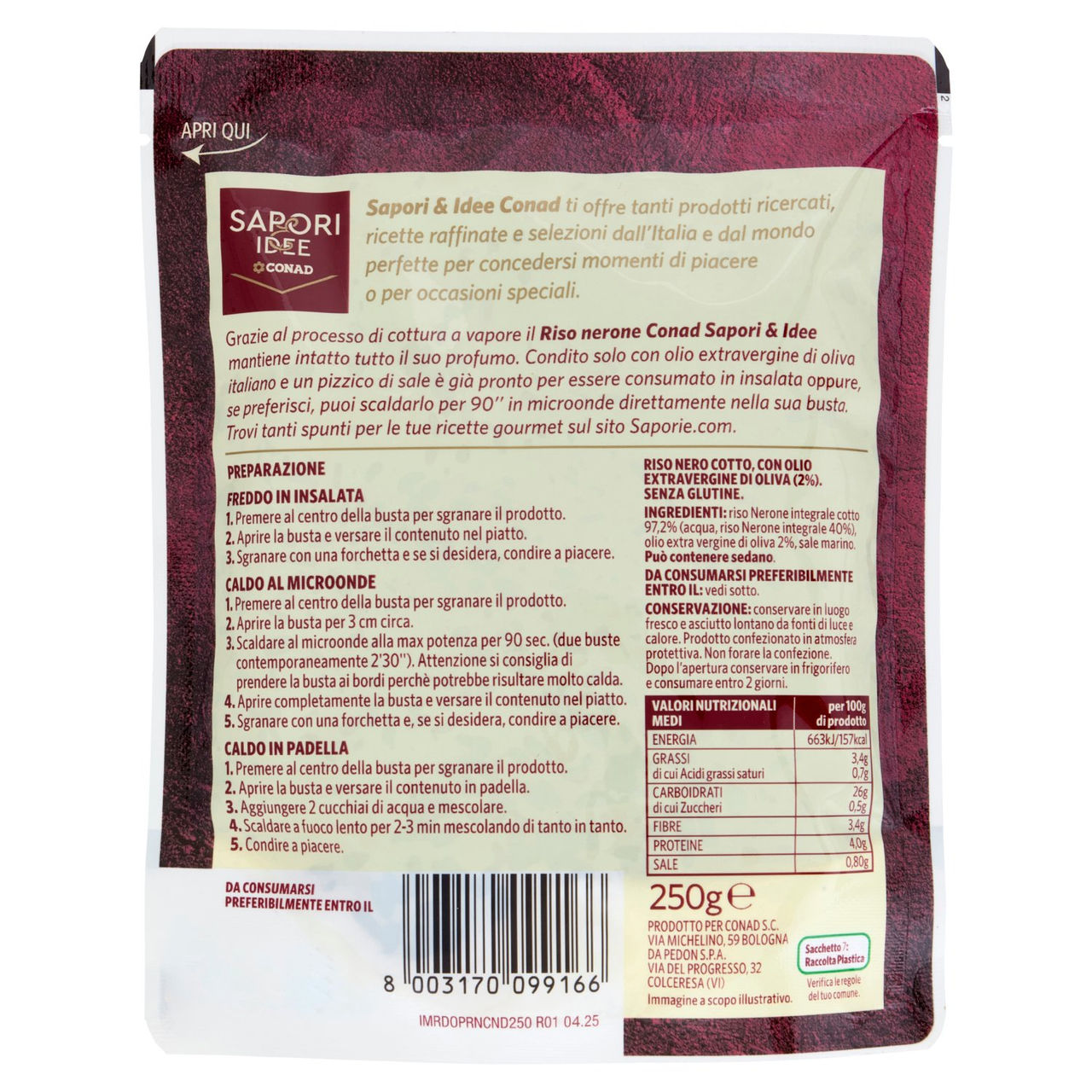 SAPORI & IDEE CONAD Riso Nerone Cotto a Vapore 250 g