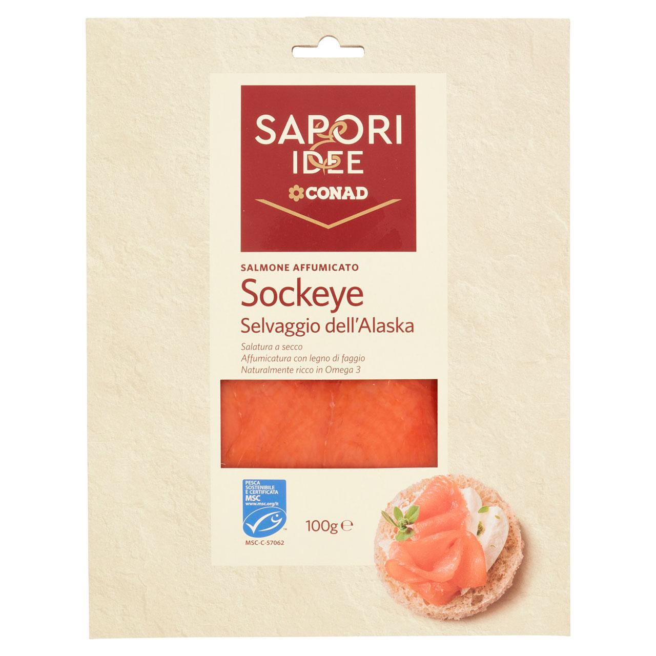 SAPORI & IDEE CONAD Salmone Affumicato Sockeye Selvaggio dell'Alaska 100 g