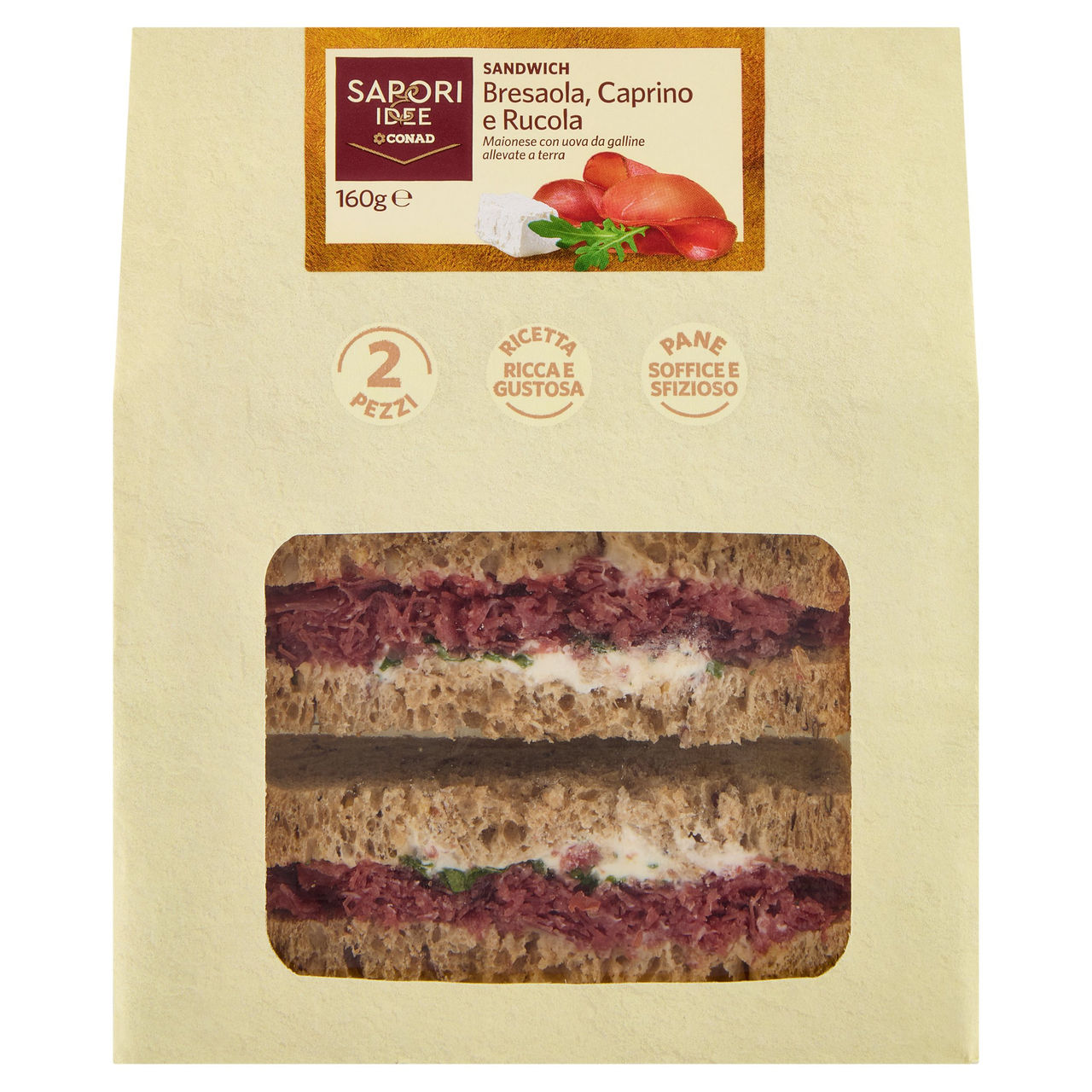 SAPORI & IDEE CONAD Sandwich Bresaola, Caprino e Rucola 2 Pezzi 160 g