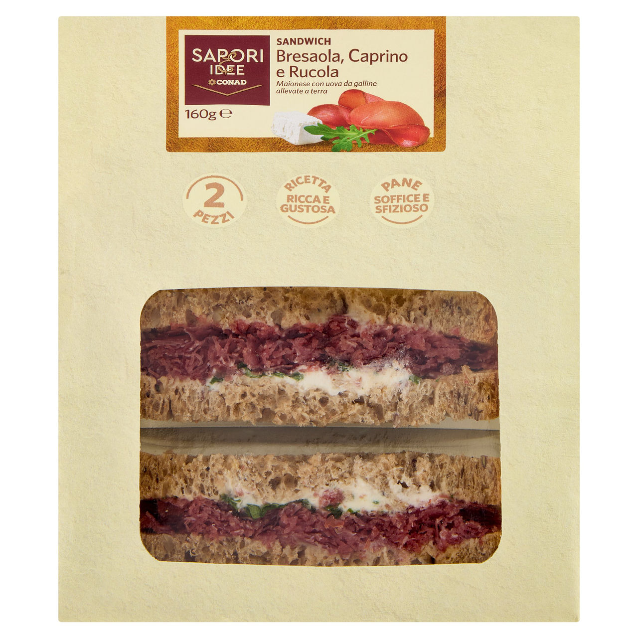 SAPORI & IDEE CONAD Sandwich Bresaola, Caprino e Rucola 2 Pezzi 160 g