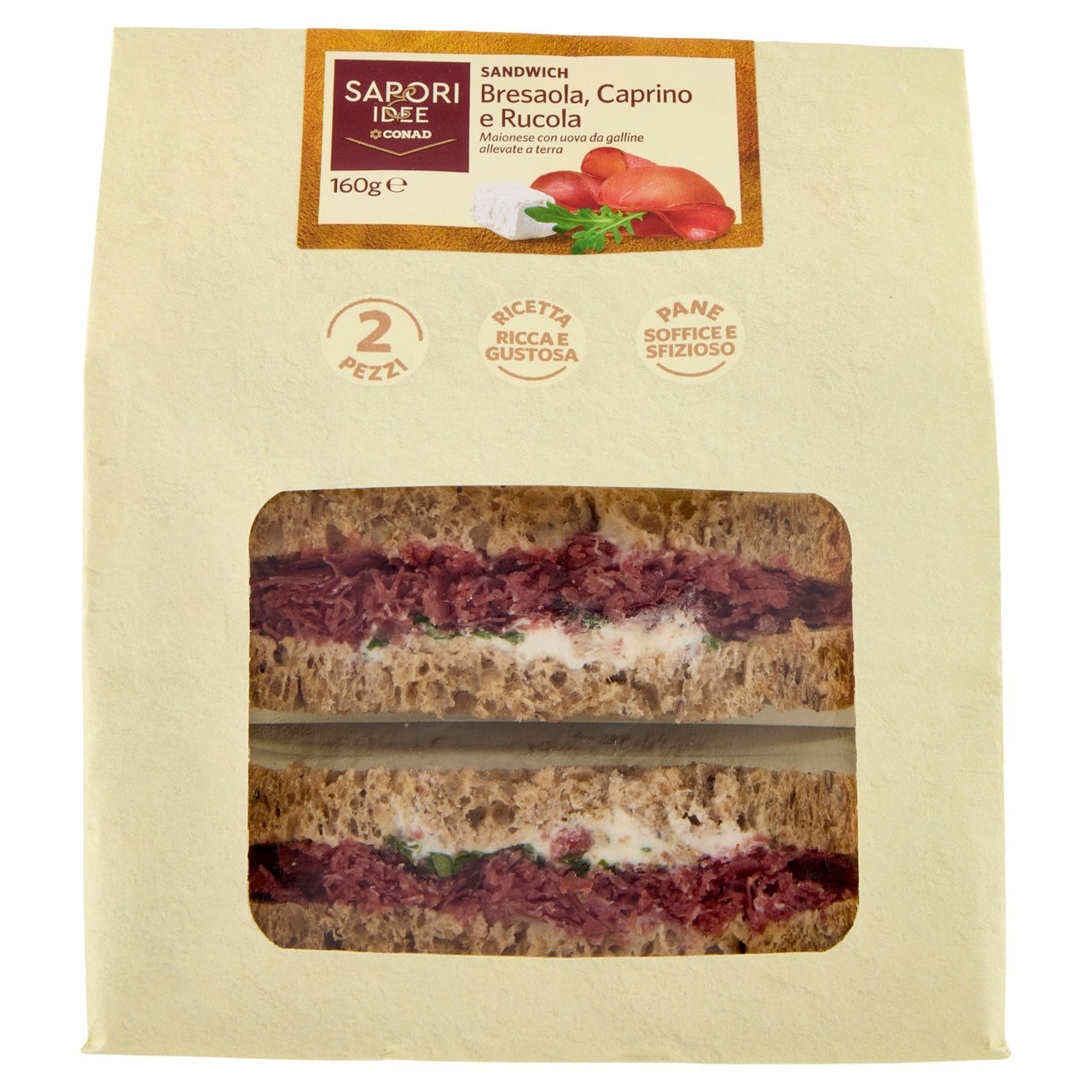 SAPORI & IDEE CONAD Sandwich Bresaola, Caprino e Rucola 2 Pezzi 160 g