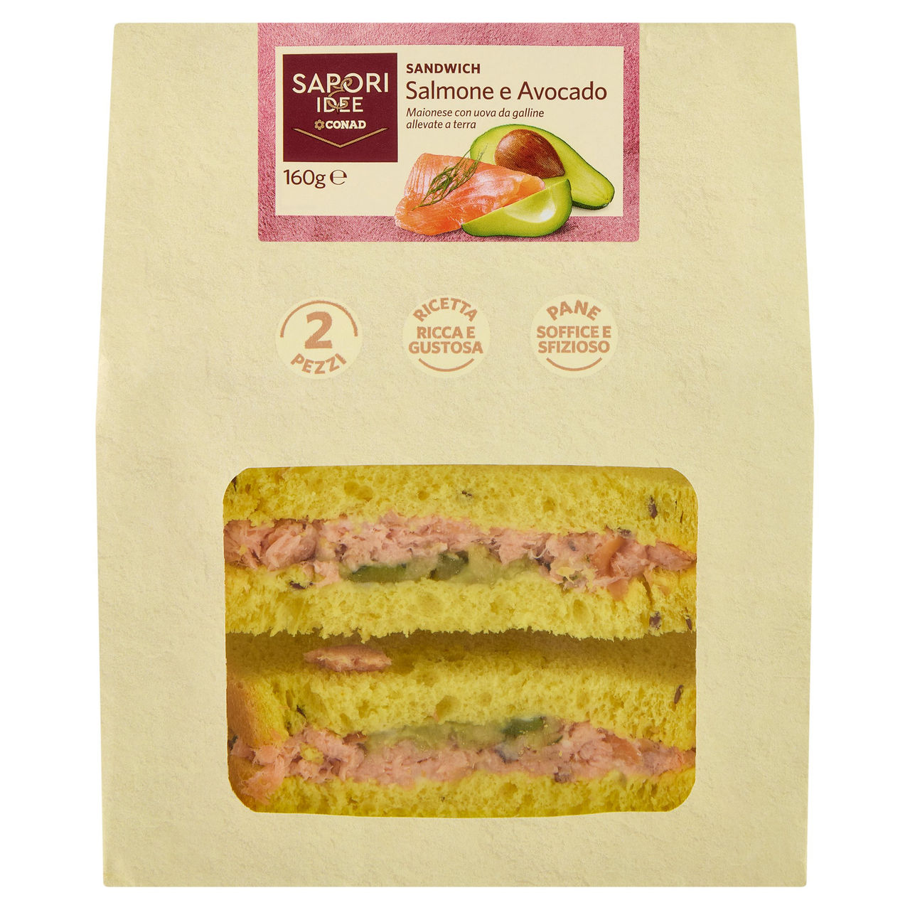 SAPORI & IDEE CONAD Sandwich Salmone e Avocado 2 Pezzi 160 g