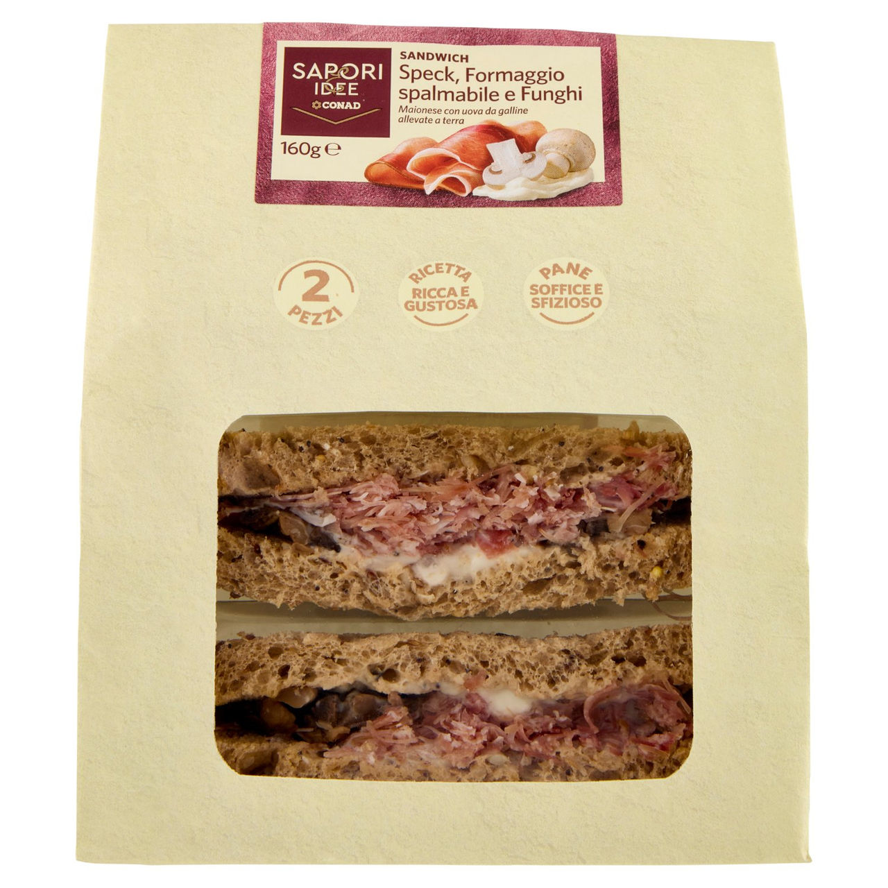 SAPORI & IDEE CONAD Sandwich Speck, Formaggio spalmabile e Funghi 2 Pezzi 160 g