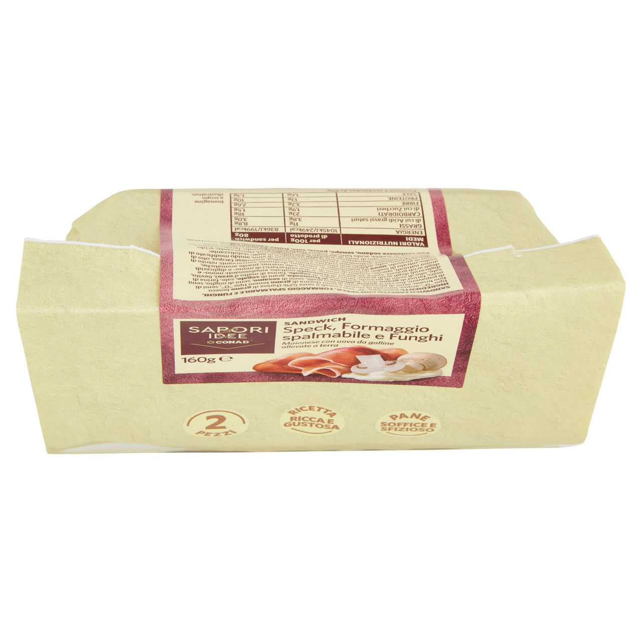 SAPORI & IDEE CONAD Sandwich Speck, Formaggio spalmabile e Funghi 2 Pezzi 160 g