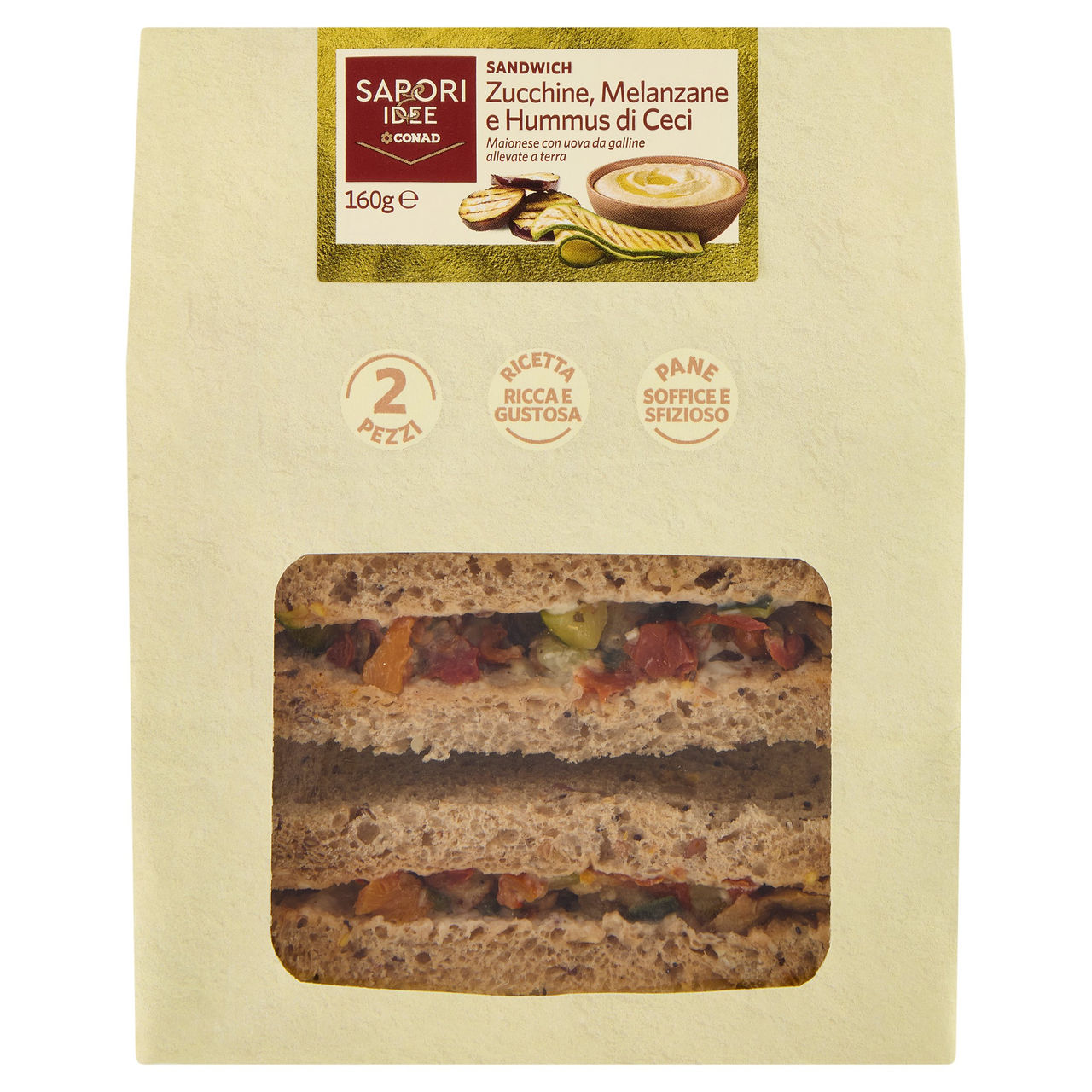 Sapori & Idee Conad Sandwich Zucchine, Melanzane e Hummus di Ceci 2 Pezzi 160 g