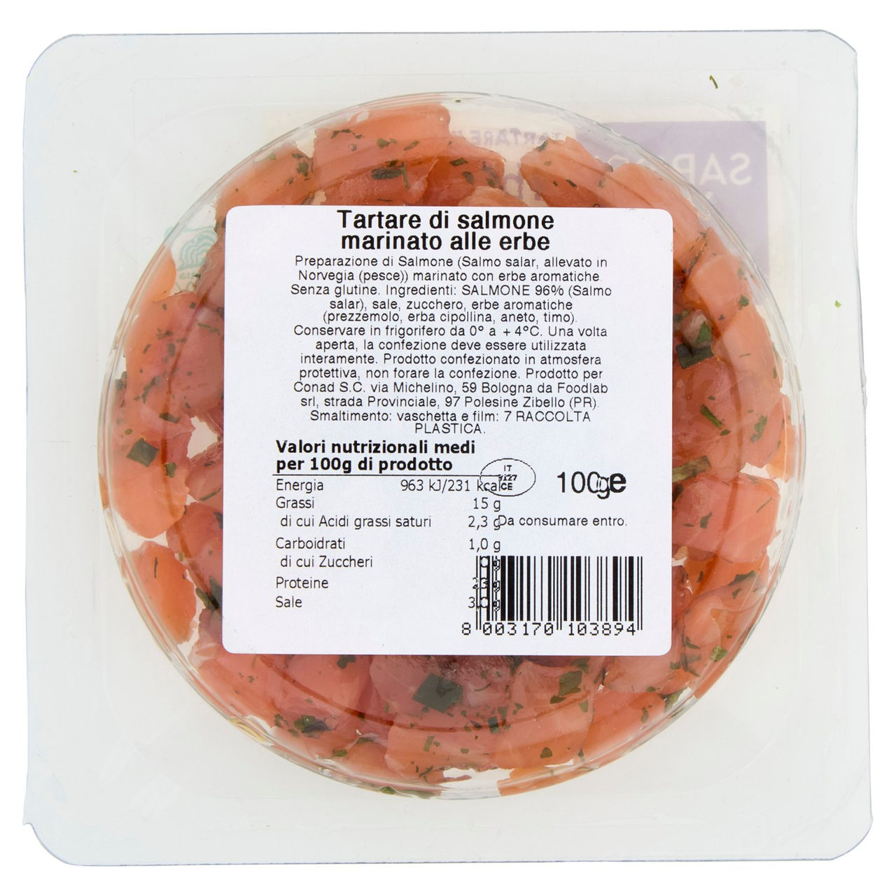 SAPORI & IDEE CONAD Tartare di Salmone Erbe aromatiche 100 g