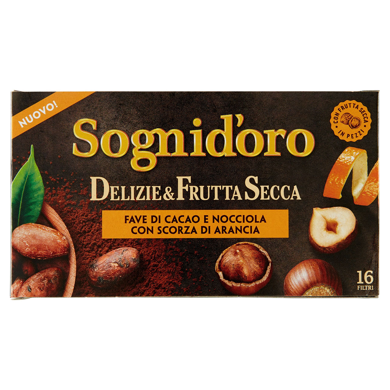 Sognid'oro Delizie & Frutta Secca Fave di Cacao e Nocciola con Scorza di Arancia 16 x 2,5 g