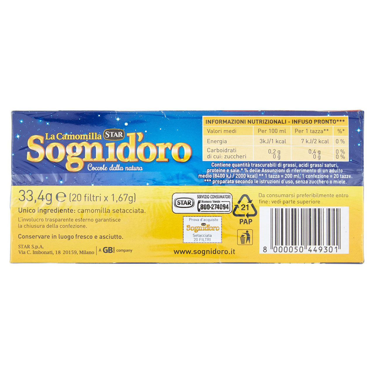 Sognid'oro La Camomilla Setacciata 20 x 1,67 g