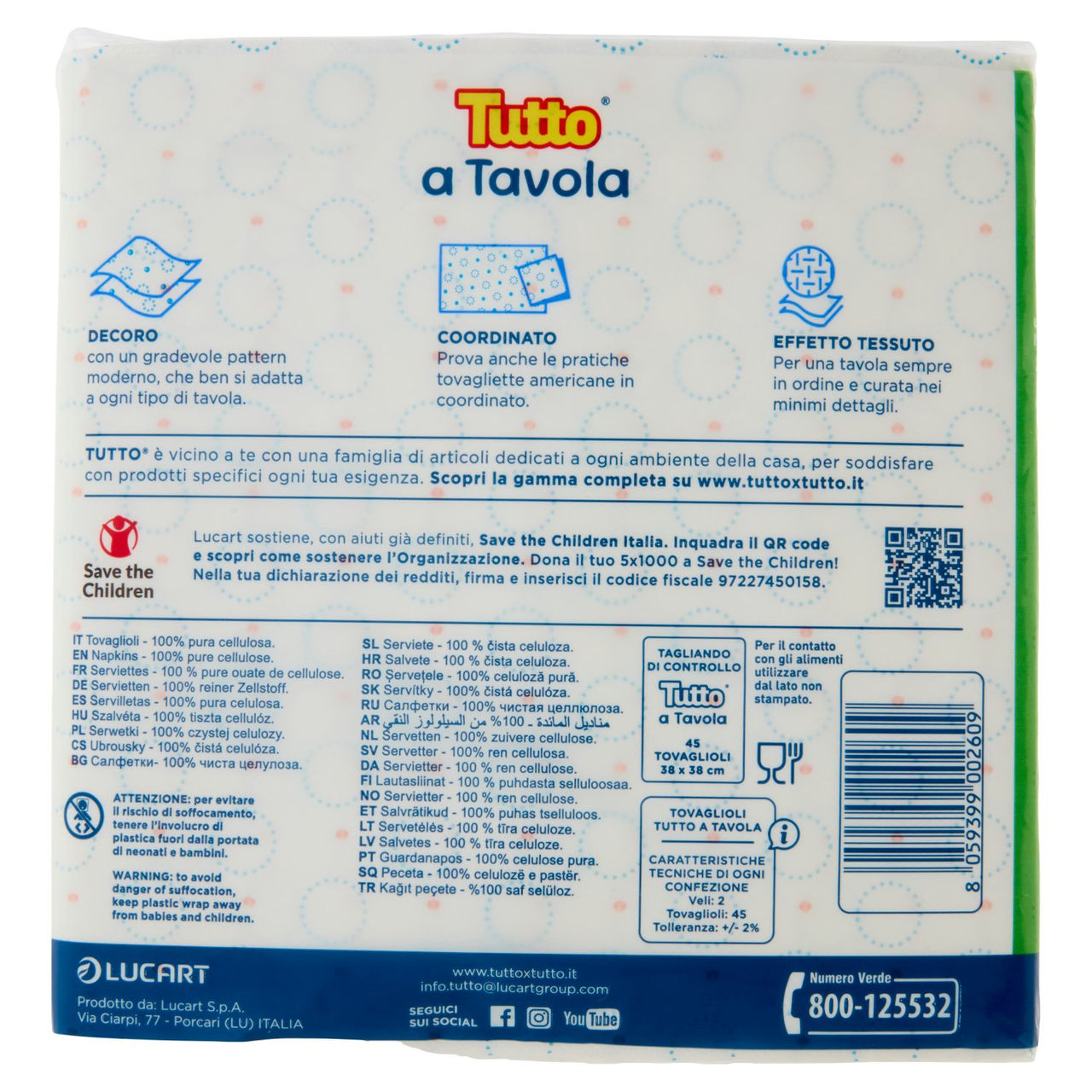 Tutto a Tavola Tovaglioli Effetto Tessuto 38 x 38 cm 2 Veli 45 pz