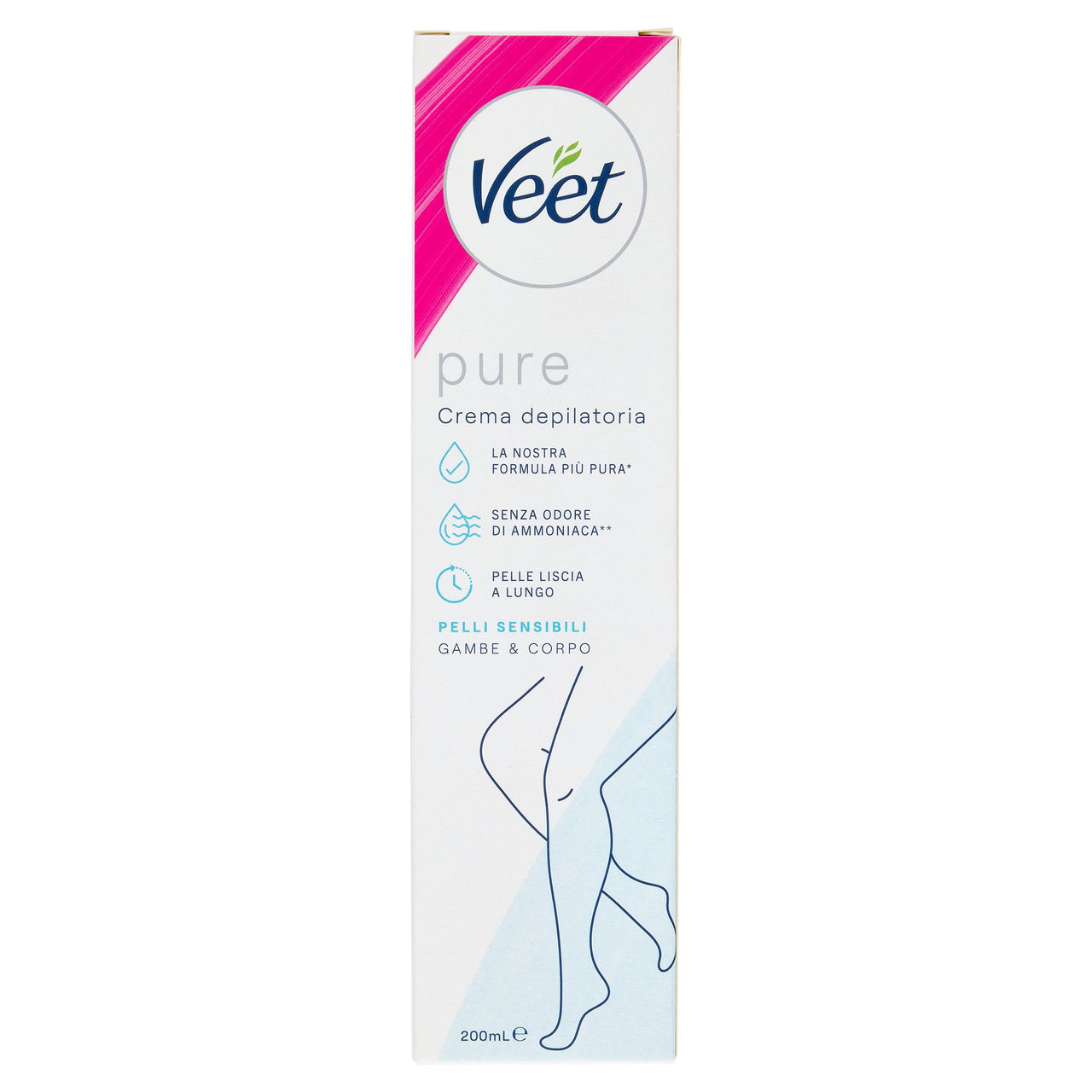 Veet Pure Crema Depilatoria Pelli Sensibili, per Gambe, Braccia, Ascelle e Zona Bikini, 200 ml