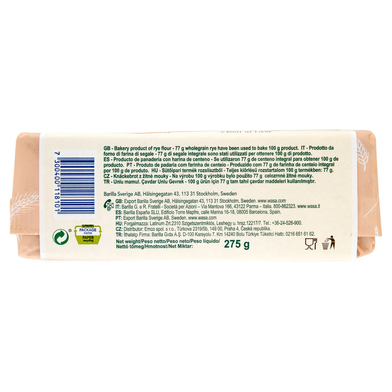 Wasa Original Cracker con 100% Farina di Segale Ricchi di Fibre 275g