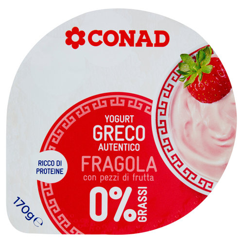Yogurt Greco Autentico Fragola con pezzi di frutta 0% Grassi 170 g Conad