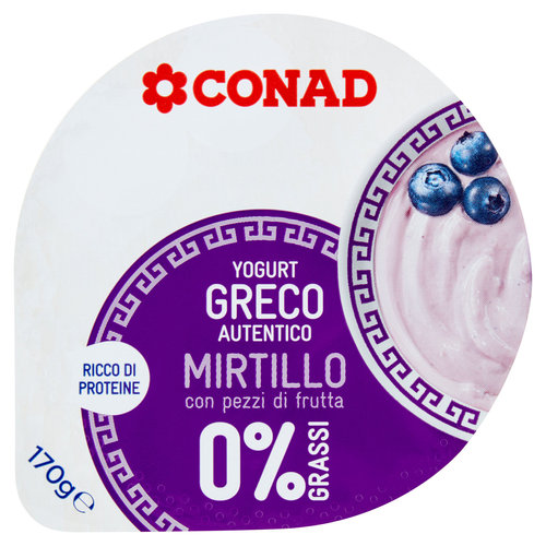 Yogurt Greco Autentico Mirtillo con pezzi di frutta 0% Grassi 170 g CONAD