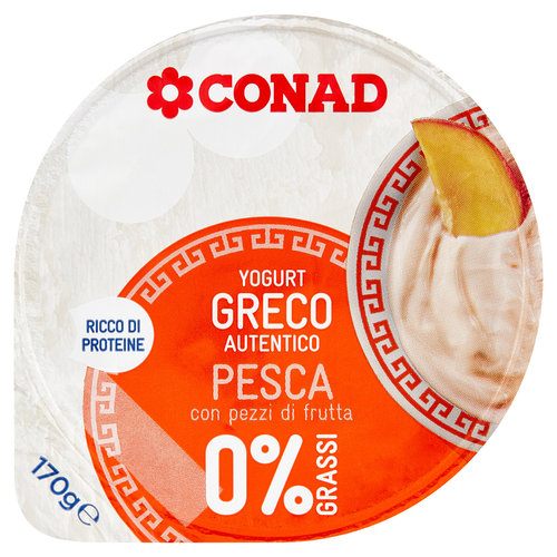 Yogurt Greco Autentico Pesca con pezzi di frutta 0% Grassi 170 g CONAD