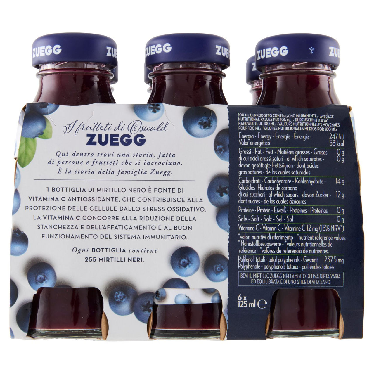 Zuegg Nettare di Mirtillo Nero Selvatico 6x125 ml